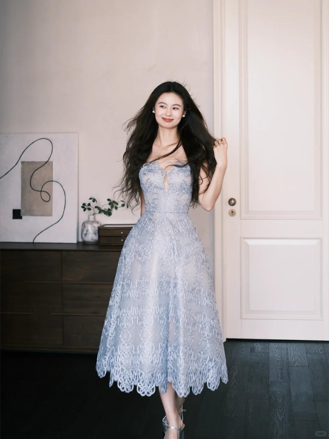 Blue A Line Sweetheart Neck Lace Prom Dress Party Dresses HZ1023