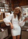 Tight Long Sleeves Sequin Short Homecoming Dress Sexy Hoco Dresses HZ1023