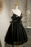 Sexy Spaghetti Straps Beading Satin Bow Short Homecoming Dresses HZ1023