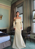 Apricot Simple Mermaid Strapless Satin Long Prom Dress Formal Dress Party Dress HZ1023