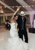 2025 New Mermaid Sweetheart Neck Rhinestone Tulle Long Sweep Wedding Dress HZ1023