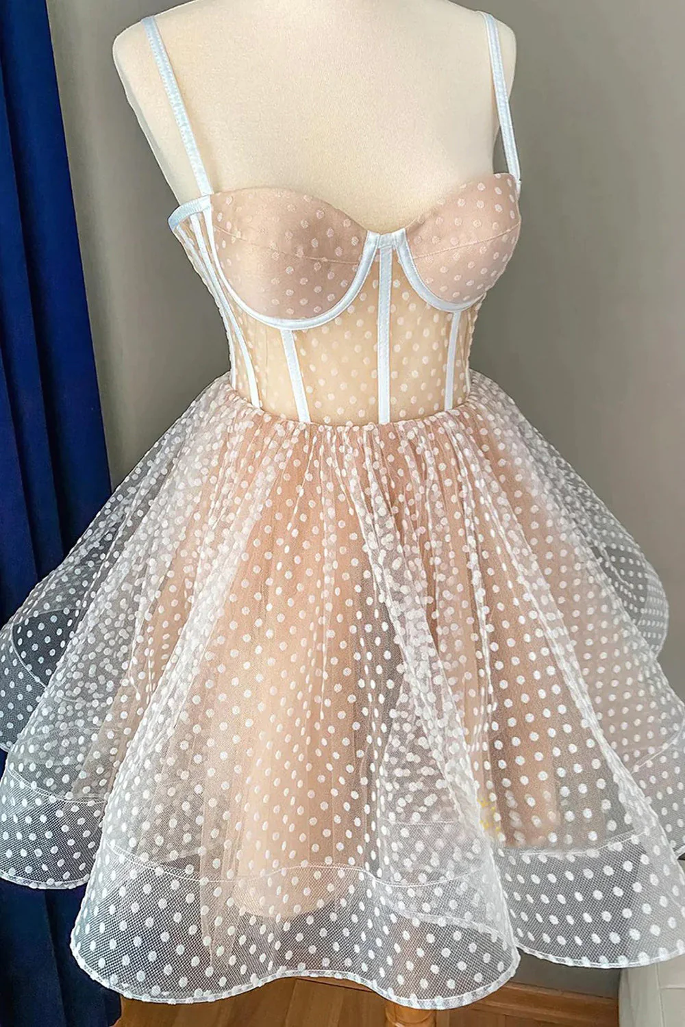 Black Dots Tulle Straps Homecoming Dress HZ1023