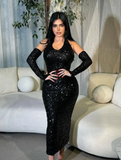Black Mermaid Sequin Formal Evening Dress Black Girl Prom Dress HZ1023