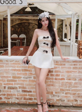 New A Line Strapless Lace Satin Short Homecoming Dress Cocktail Dress Black Bow HZ1023