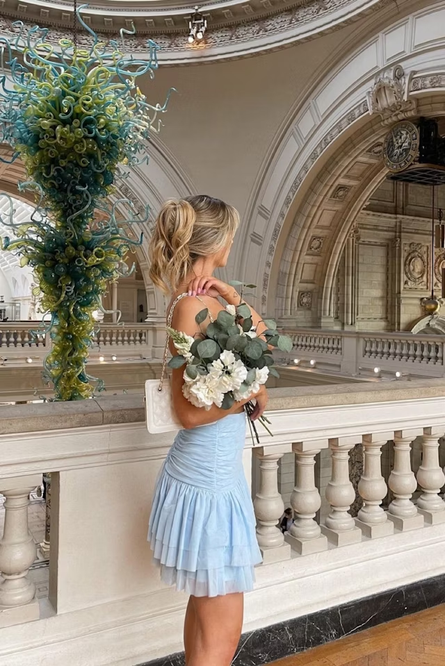 Cute Light Blue Sweetheart Neck Tulle Short Homecoming Dress HZ1023