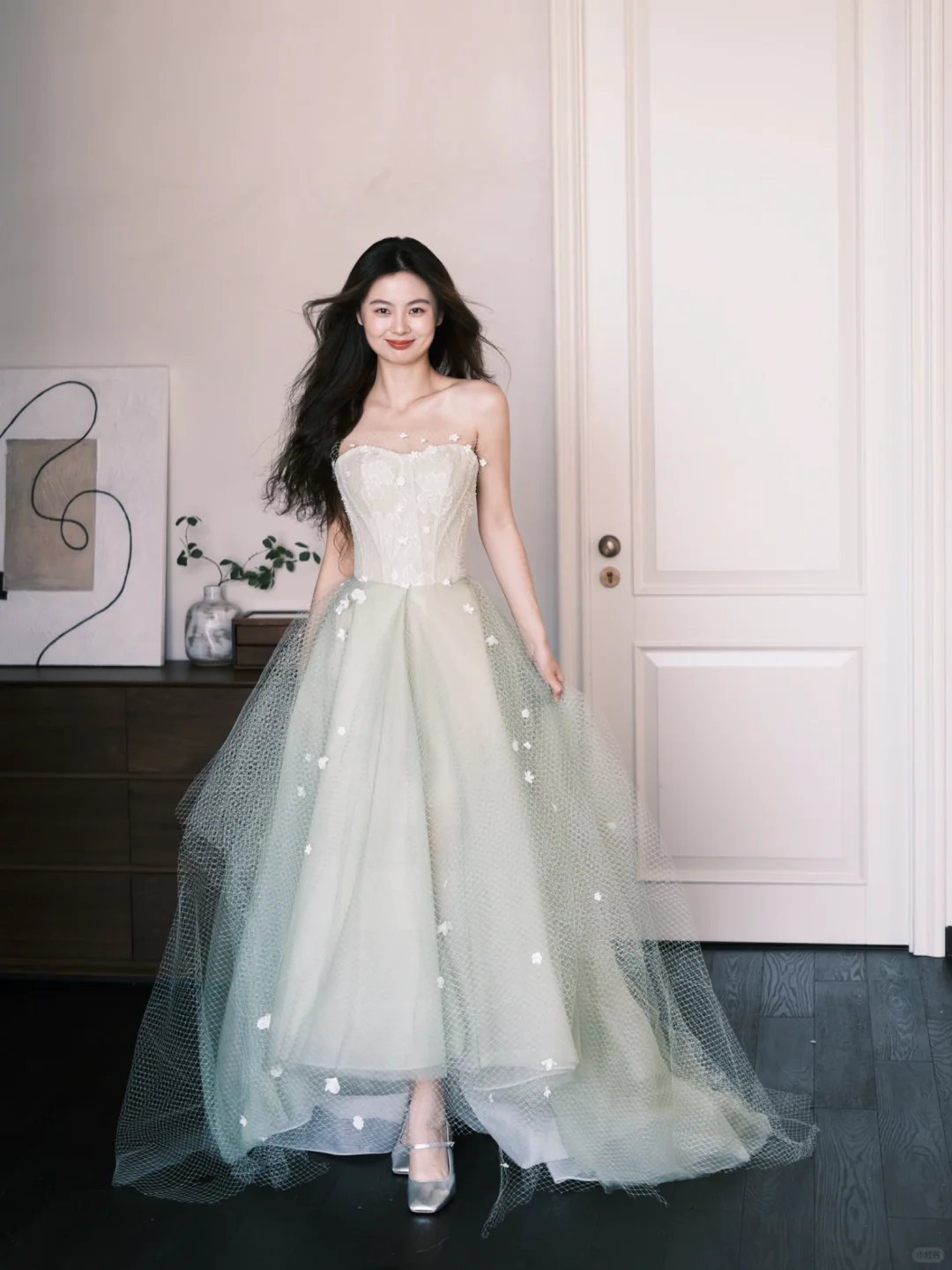 Classy A Line Sweetheart Neck Floral Green Tulle Prom Dress Party Dresses HZ1023