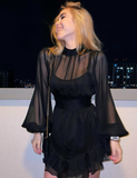 Simple A Line Round Neck Long Sleeve White Chiffon Short Homecoming Dress Outfits HZ1023
