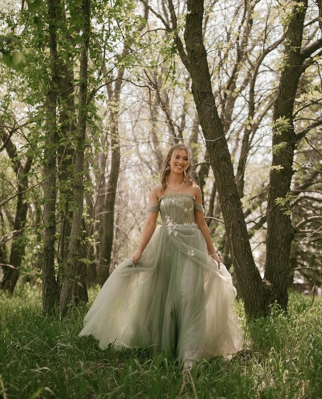 2025 New A Line Off the Shoulder Appliques Tulle Long Prom Dress Evening Dress HZ1023