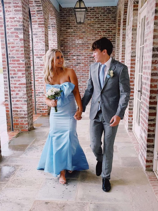 Beautiful Blue Bow Strapless Mermaid Prom Dress HZ1023
