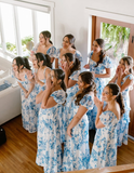 Cute A Line Puff Sleeve Print Floral Chiffon Long Bridesmaid Dress Graduation Prom Dress HZ1023