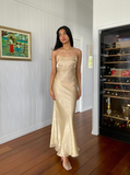 Simple Sheath Spaghetti Strap Satin Open Back Evening Dress Party Dress HZ1023