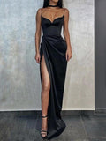 Black Mermaid Spaghetti Straps Cheap Long Evening Prom Dresses HZ1023