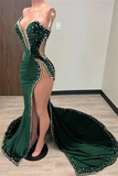 Black Girl Prom Dresses Long Mermaid Green Prom Gown With Train HZ1023