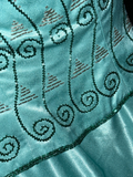 Stunning A Line Spaghetti Strap Beaded Blue Satin Long Prom Dress Party Dress HZ1023