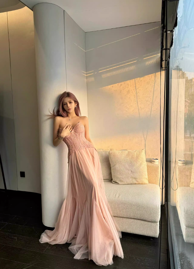 Pink Princess A Line Sweetheart Neck Tulle Lace Long Prom Dress Party Dress Birthday Dress HZ1023