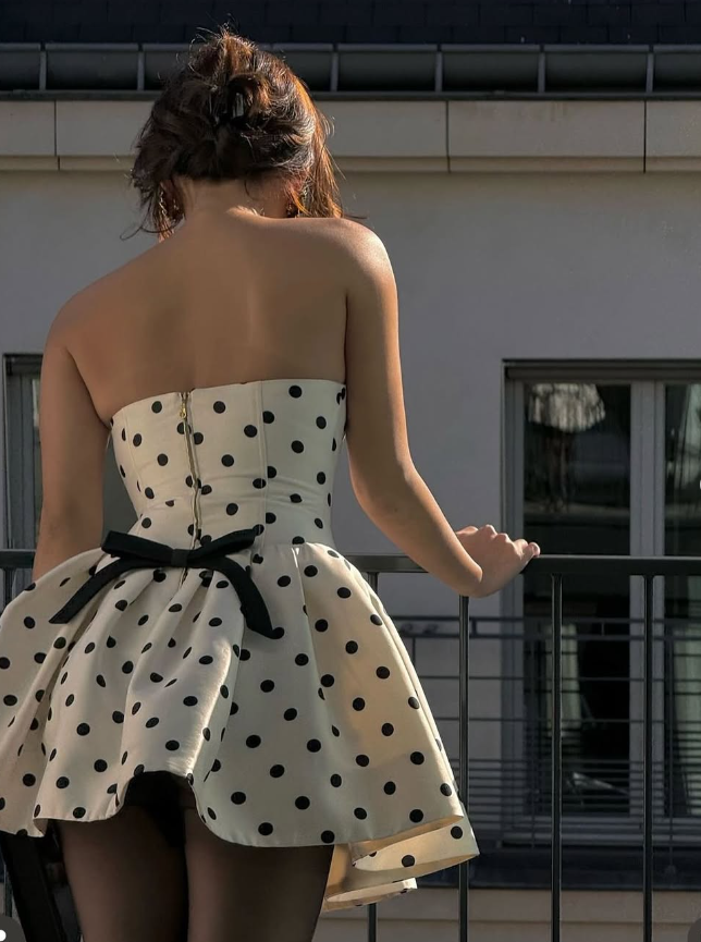 Cute A Line Strapless Polka Dots Satin Short Homecoming Dress Birthday Dress HZ1023