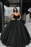 Black Tulle Ball Gown Prom Dresses with Plunging Sweetheart Corset HZ1023