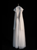 Simple A Line Halter White Tulle Long Open Back Party Dress Evening Dress HZ1023