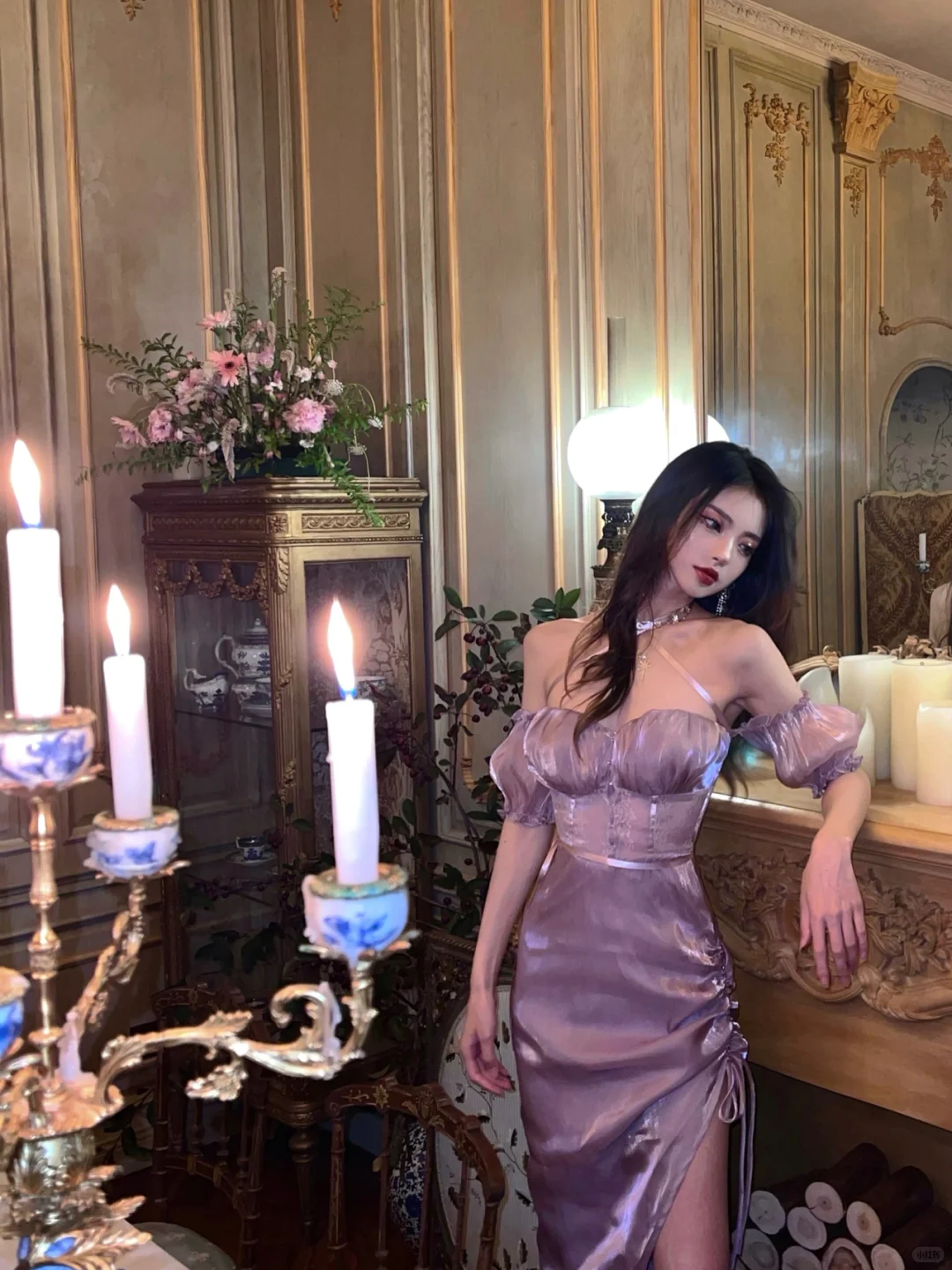 Sexy Purple Sheath Halter Satin Prom Dress Party Dresses with Slit HZ1023