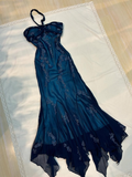 Vintage Mermaid Halter Beaded Navy Blue Chiffon Prom Dress Evening Dress HZ1023