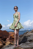 Green A Line V Neck Satin Open Back Short Homecoming Dress Vacation Dress Outfits HZ1023