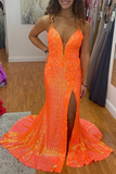 Mermaid Slit Prom Dress With Floral Appliques,Light Blue Sequin Evening Dress HZ1023