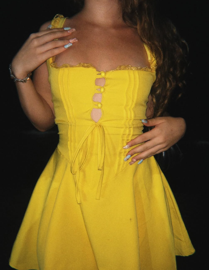Cute A Line Strap Lace Yellow Satin Short Homecoming Dress Birthday Dress HZ1023