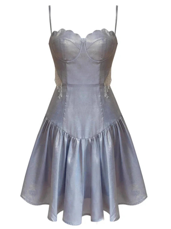 Grey A Line Spaghetti Strap Beaded Satin Short Homecoming Dress Cocktail Dress HZ1023