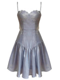 Grey A Line Spaghetti Strap Beaded Satin Short Homecoming Dress Cocktail Dress HZ1023