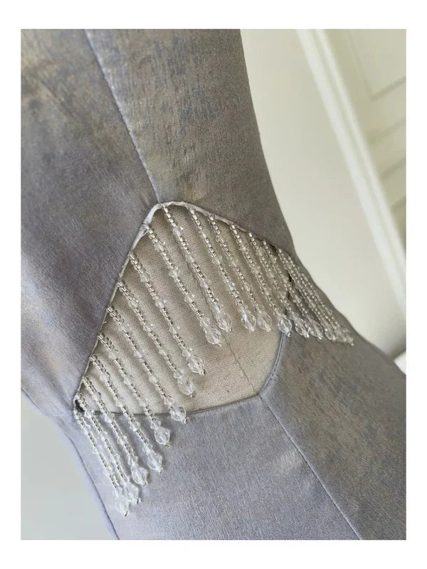 Grey A Line Spaghetti Strap Beaded Satin Short Homecoming Dress Cocktail Dress HZ1023