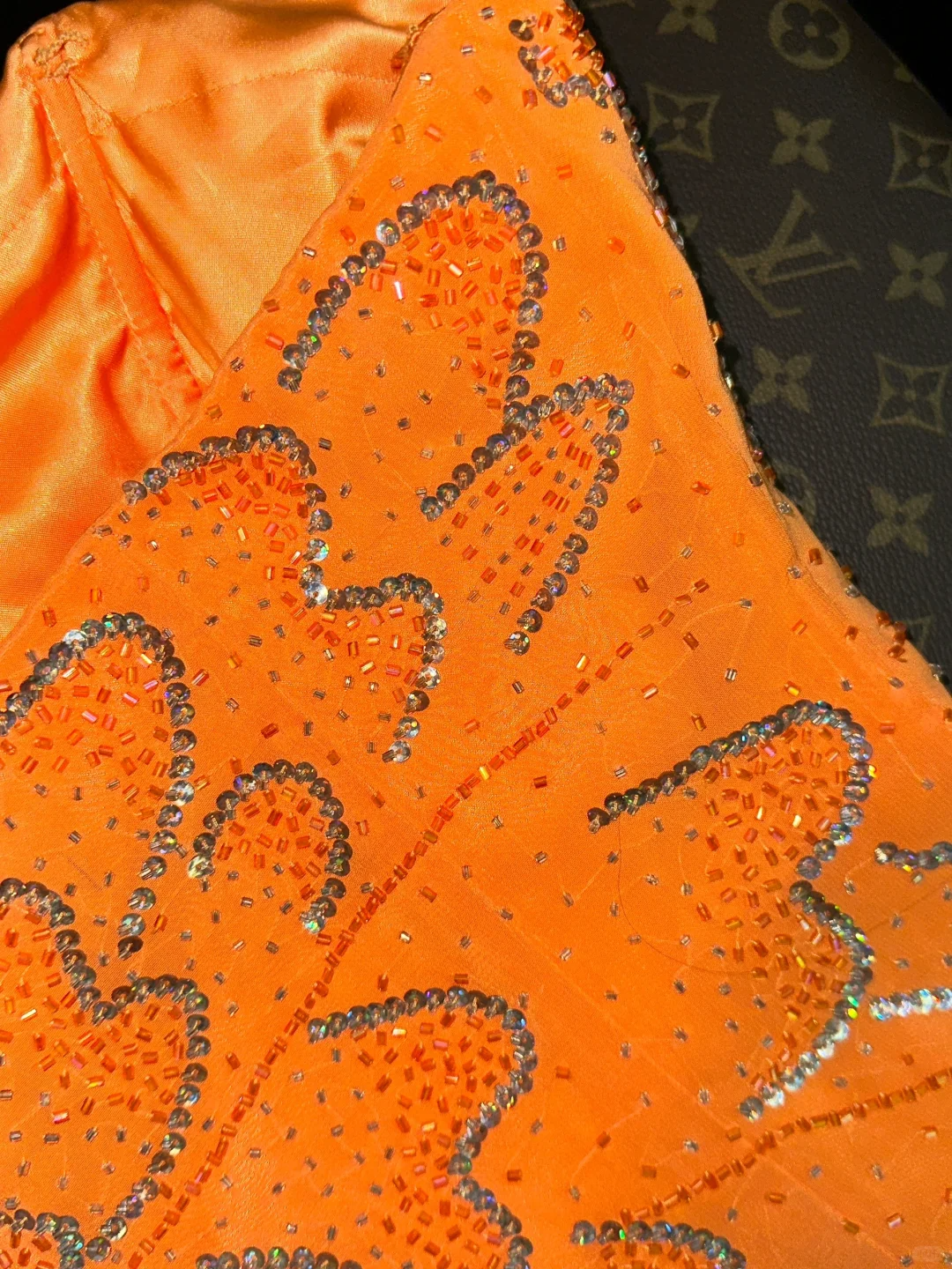 Stunning Mermaid Strapless Beaded Sequin Orange Chiffon Long Prom Dress Party Dress HZ1023