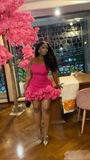 Hot Pink Sheath Satin Strapless Short Homecoming Dress Party Dress HZ1023