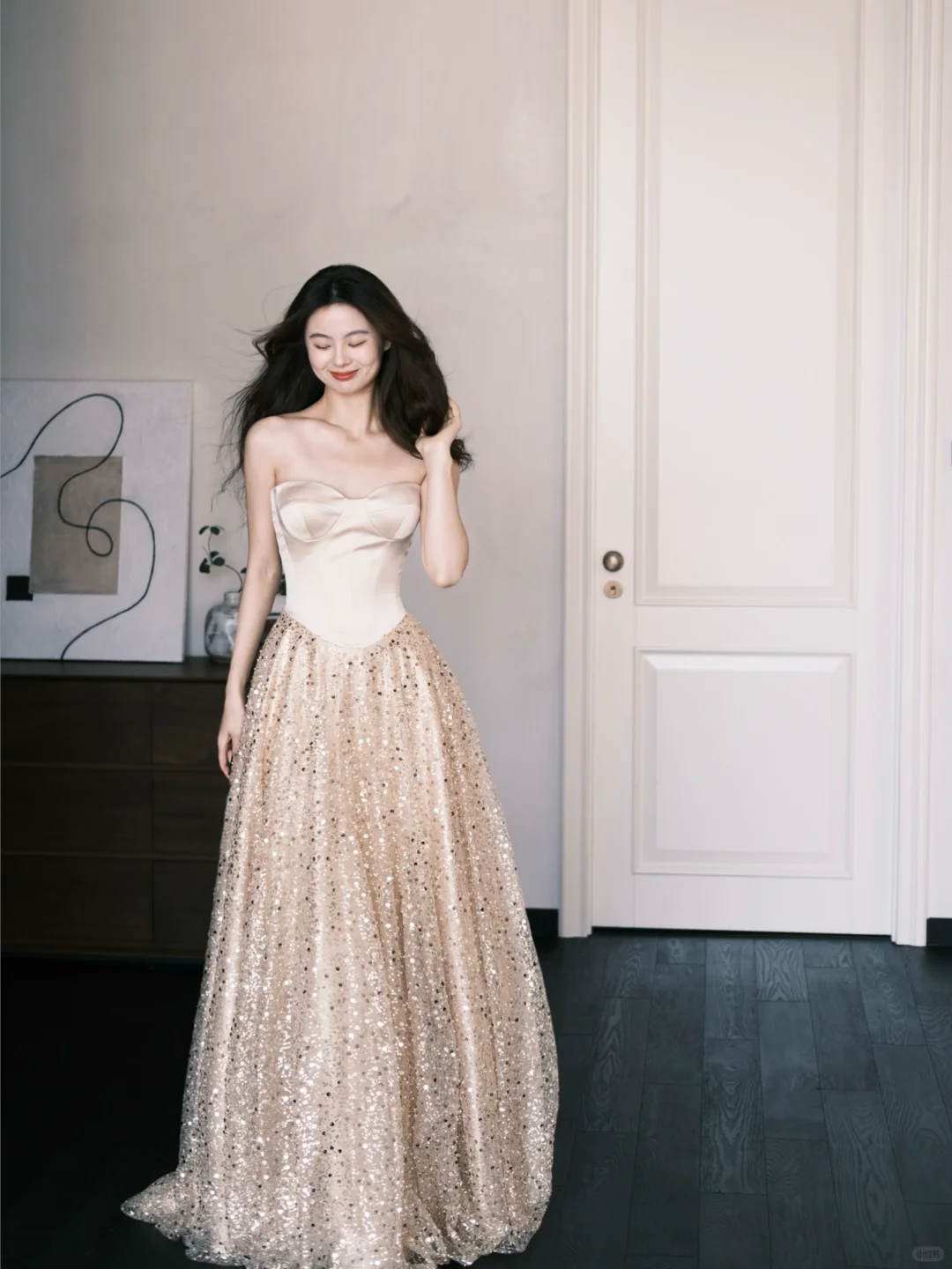 A Line Sweetheart Neck Champagne Satin Sequin Prom Dress Party Dresses HZ1023