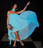 Unique A Line Strapless Blue Chiffon Short Long Prom Dress Evening Dress HZ1023