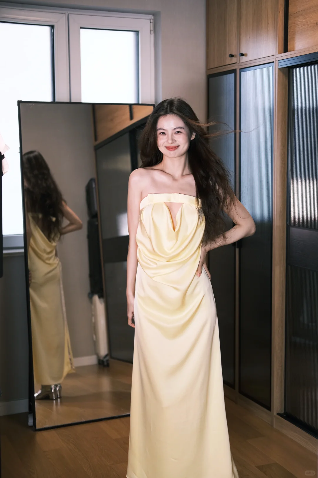 Unique A Line Strapless Yellow Satin Long Prom Dress Formal Gown Party Dress HZ1023