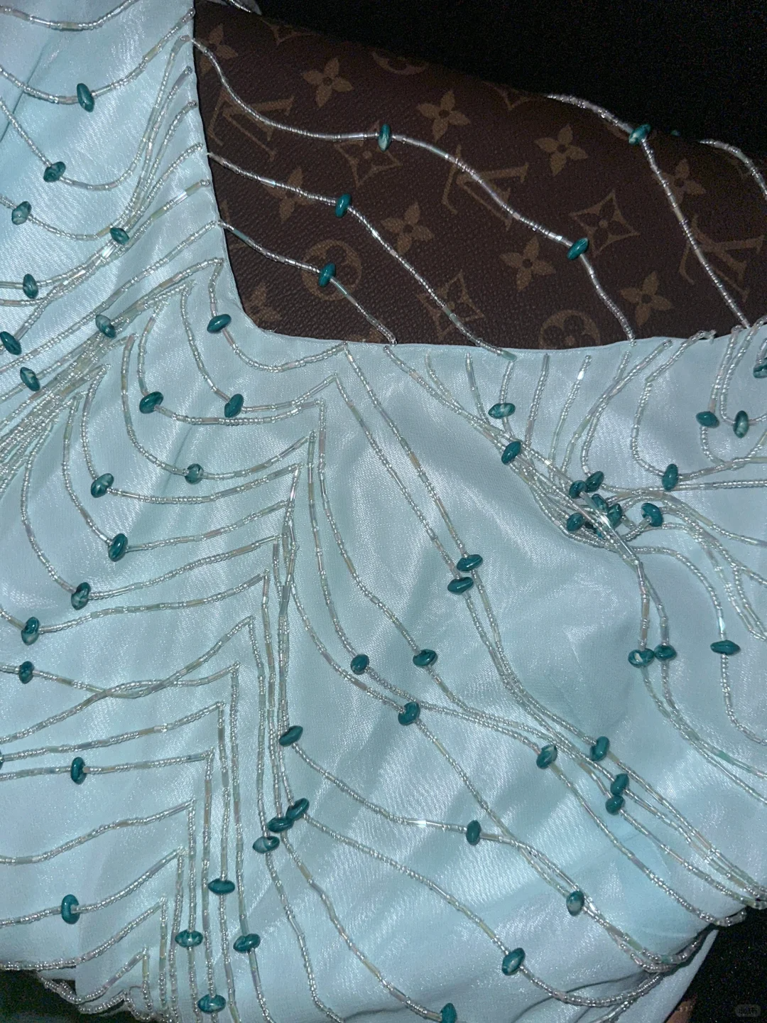 Blue Mermaid V Neck Beaded Chiffon Satin Long Prom Dress Party Dress HZ1023