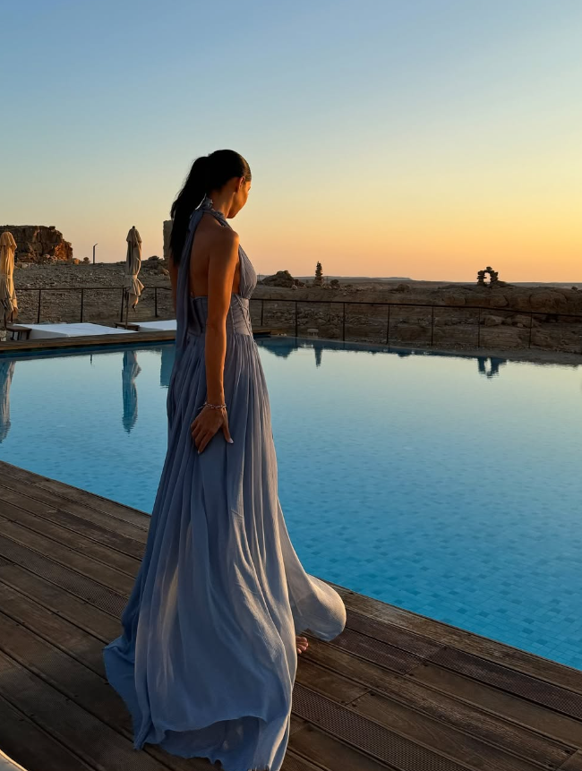 Blue A Line Halter Chiffon Open Back Prom Dress Evening Dress with Slit HZ1023