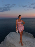Pink A Line Straps Sequin Short Homecoming Dress Birthday Dress HZ1023