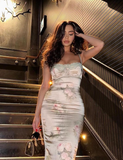 Sexy Sheath Spaghetti Strap Lace Print Floral Satin Prom Dress Evening Dress HZ1023