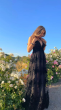 Black Deep V Neck Long Prom Dress HZ1023