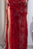 Baby Red Sheath V Neck Beaded 3D Floral Lace Prom Dress Evening Dress HZ1023