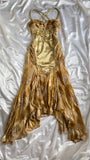 Gold Vintage Floral Satin Applique Spaghetti Straps Chiffon Prom Dresses Party Dresses HZ1023
