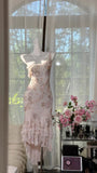 Ivory Exquisite Sheath Spaghetti Strap Floral Beaded Chiffon Homecoming Dress Cocktail Dress HZ1023
