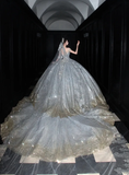 Shiny Rhinestone Beaded Silver Sequin Ball V Neck Prom Dress Evening Dress Party Dress HZ1023