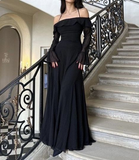 Black Off-the-shoulder Mermaid Long Prom Dress HZ1023