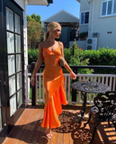 Orange V Neck Trending Formal Prom Dress Mermaid Party Dress HZ1023