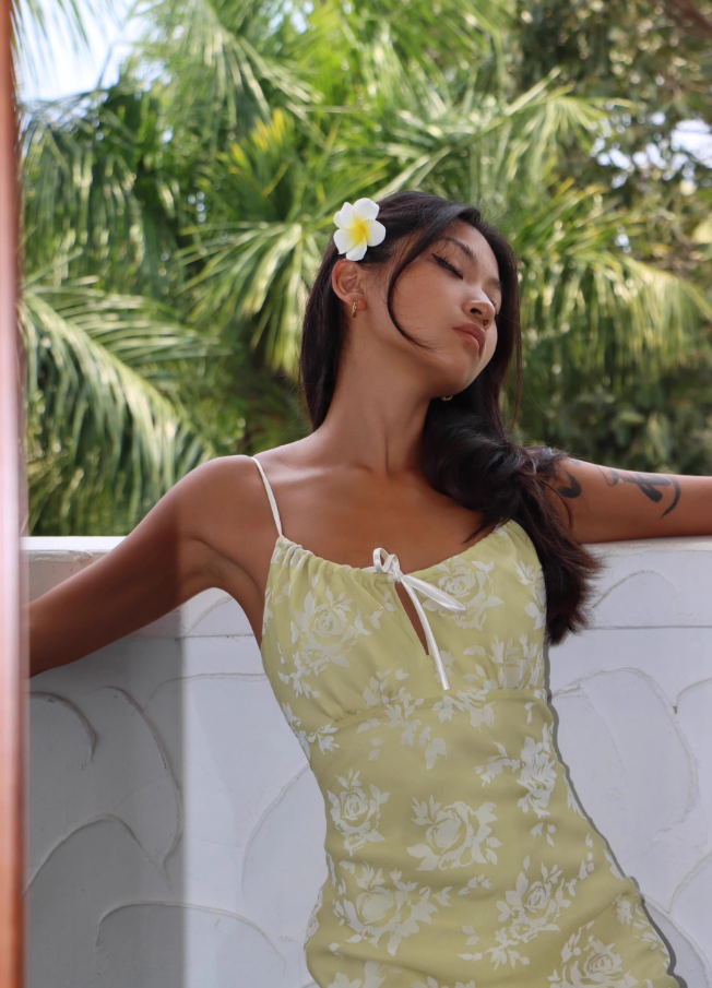 Cute Yellow A Line Spaghetti Strap Print Floral Satin Prom Dress Wedding Guest Dress HZ1023
