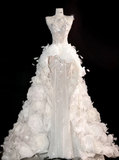 White Flower Exquisite Mermaid Rhinestone Tulle Strapless Prom Dress Evening Dress Party Dress HZ1023