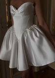 Cute A Line Sweetheart Neck Ivory Satin Short Homecoming Dress Birthday Dress HZ1023