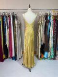 Vintage Sheath Spaghetti Strap Lace Champagne Satin Party Dress Evening Dress with Slit HZ1023